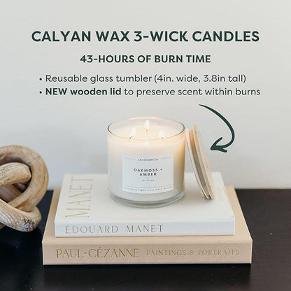 Calyan Wax Co. Lemon & Sage 3 Wick Scented Candle - 43 Hour Burn - Luxury 3 Wick Soy Candles - Non Toxic Soy Wax Candles - Long Lasting Large Glass Jar Candle for Home - 14.9oz