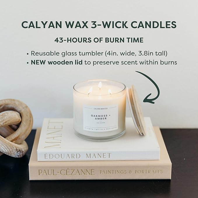 Calyan Wax Co. Cedar & Tobacco 3 Wick Scented Candle - 43 Hour Burn - Luxury 3 Wick Soy Candles - Non Toxic Soy Wax Candles - Long Lasting Large Glass Jar Candle for Home - 14.9oz