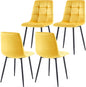 Modern Dining Chair Velvet Set of 4,Upholstered Living Room Chair with No Arms Side Chair High-Back Space Savining Accent Chair with Metal Legs for Dining Room,Living Room, Yellow