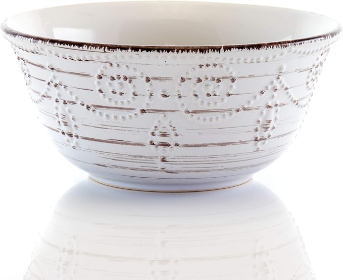 Elama Rustic Birch 16 Piece Embossed Scalloped Stoneware Round Dinnerware Set - Image 4