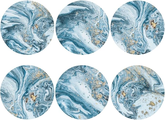 Ocean Gold Sky Blue Marble Coasters Set of 6 Coasters by Unknown