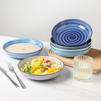 KitchenTour Large Pasta Bowls 34 oz, Ceramic Salad Serving Bowls Set of 6 - Image 3