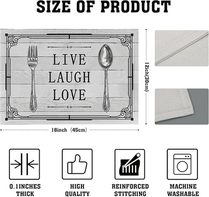 Giwawa Live Laugh Love Placemats Set of 4 Knife Fork Spoon Vintage Style Decorative Linen Table Place Mat Washable Heat Resistant Non Slip for Dining Kitchen Party Holiday 12"x18"