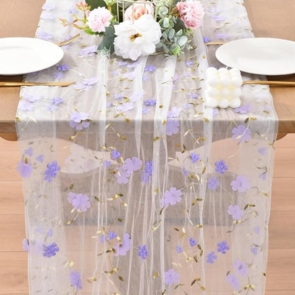 Wildflower Floral Sheer Tulle Gauze Table Runner Wedding Baby Shower Decor | - Image 3