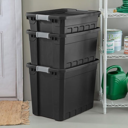 Sterilite 16-Pack Plastic Storage Bins with Lids, Stackable Containers, 27 Gallon, Black