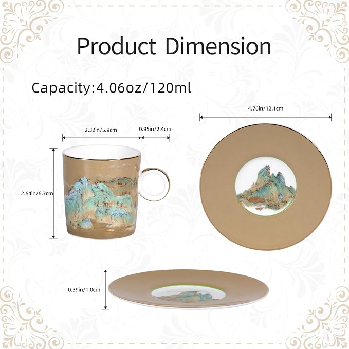 KAMMAK Tea Cups and Saucers Set of 2, Porcelain Coffee Cups, JBE008 | Stackable - Image 2
