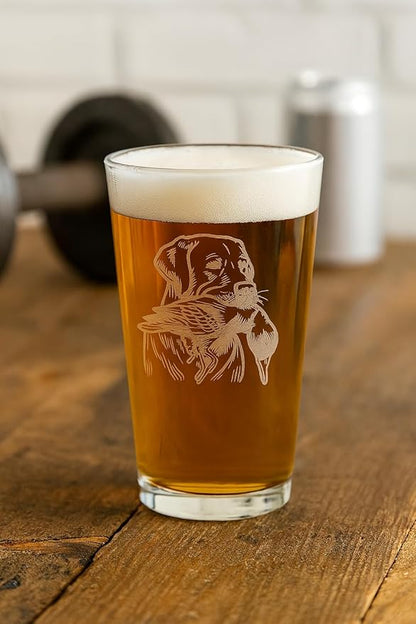 Hat Shark Duck Hunting Gear Decor Beer Glass - Mallard Duck Black Lab Hunting Gift - Laser Engraved 16 oz Pint Drinking Glass Dog Cool Hunters Gift for Men and Women Who Love Water Dogs