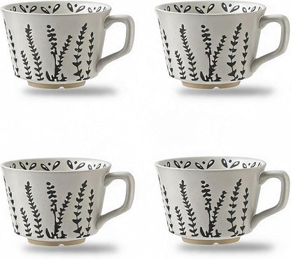 4 Pack 12oz Speckled Stoneware Coffee Mugs, Vintage Black Seaweed Botanical by Tvvtuww