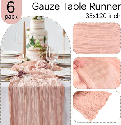 6 Pack Blush Pink Cheesecloth Table Runner 35 x 120 Inch | Boho Gauze Fabric - Image 3