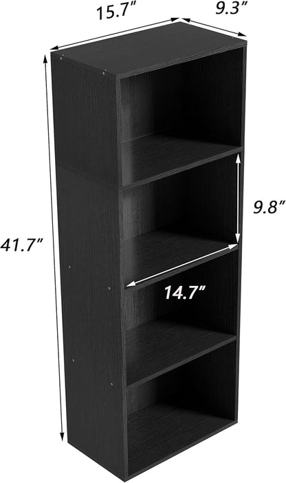 Wooden 4 Cube Storage Organizer, 4 Tier Tall Modern Bookshelf Freestanding Storage Display Organizer, Versatile Cubes Shelf and Cubby Unit for Living Room, Bedroom, Home Office 15.7inch