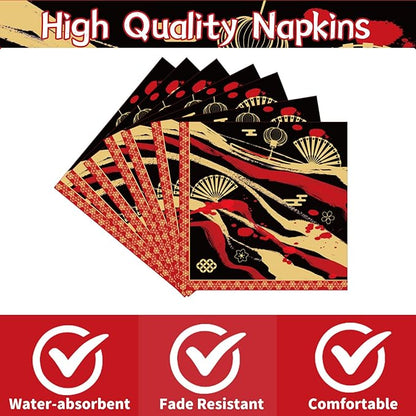 Hibachi Birthday Party Decorations, 50 Sheets Hibachi Party Napkins Disposable Supplies, Asian Japanese Style Paper Napkins Tableware Decor for Birthday Baby Shower (Size 6.5 Inch)