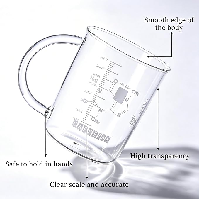 GLASKEY Caffeine Beaker Mug, 16 oz Anti-Dripping Borosilicate Caffeine Mug - Image 3