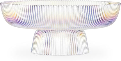 Navaris Glass Fruit Bowl - Decorative Fluted Colored Glass Bowl for Fruit Snacks Sweets - 10.2" / 26cm Diameter Table Centerpiece Dish - Rainbow Tinted