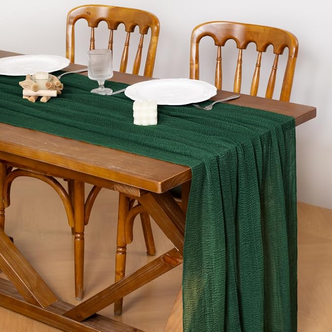 Cheesecloth Table Runner Summer Boho Wedding Shower Party Home Decor | Emerald - Image 2