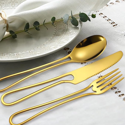 Gold Silverware Hollow 20 Piece Flatware Set - Image 5