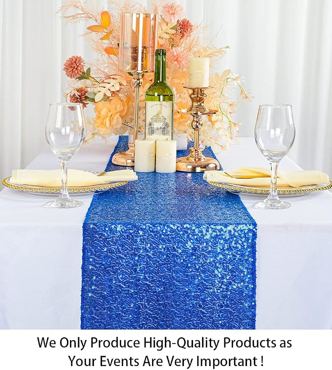 ShinyBeauty 12x72-Inch Royal Blue Rectangle-Sequin Table Runner - Image 2