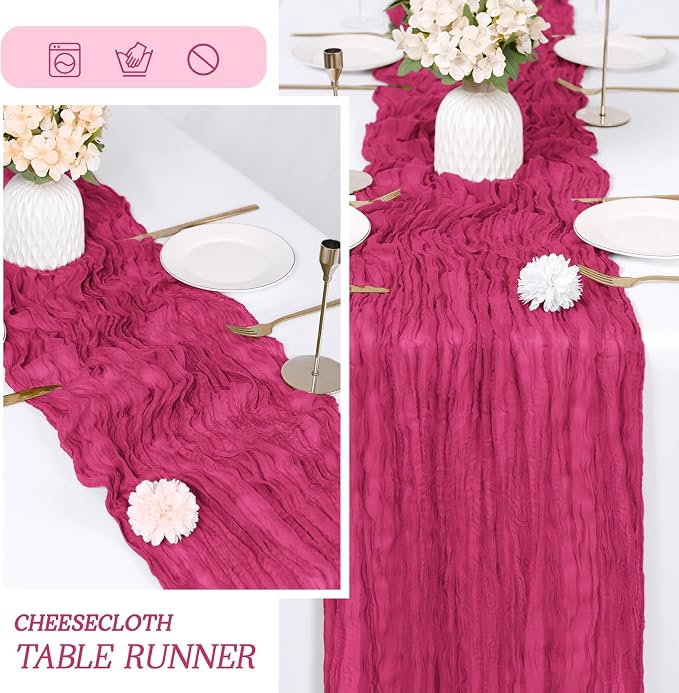 3 Pack Hot Pink Cheesecloth Table Runner 17x108 Inch Semi Sheer Boho Gauze - Image 6