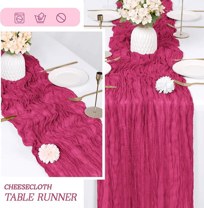 3 Pack Hot Pink Cheesecloth Table Runner 17x108 Inch Semi Sheer Boho Gauze - Image 6