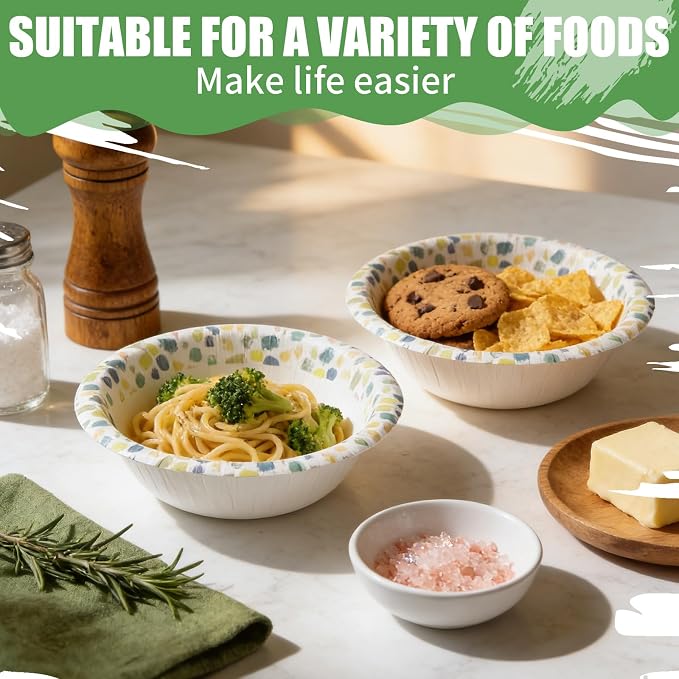 30 Count 8oz Paper Bowls, Disposable Bowls Microwaveable, Soak Proof and Cut - Image 2