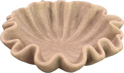 10" Large Handmade Decorative Bowl decor , Handicraft Scalloped Bowls for Modern Home Decor,Ruffle Decor,Key Bowl for Entry Table,Decorative Fruit Bowl for Kitchen Counter,Artificial Stone Beige