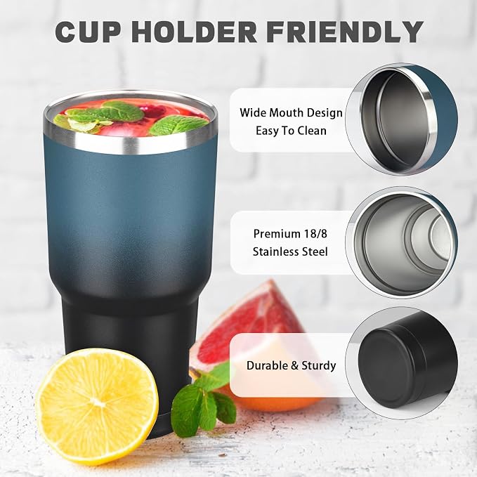 30 oz Tumbler with Lids and Straws, Stainless Steel Insulated Coffee Tumbler - Image 3