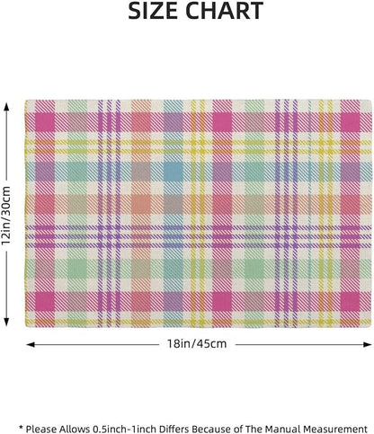 Easter Checkered Placemats Set of 4 Spring Colorful Buffalo Plaid Decor Place Mats 12x18 Inch Gingham Holiday Linen Table Mats for Home Kitchen Dining Party Table Decoration