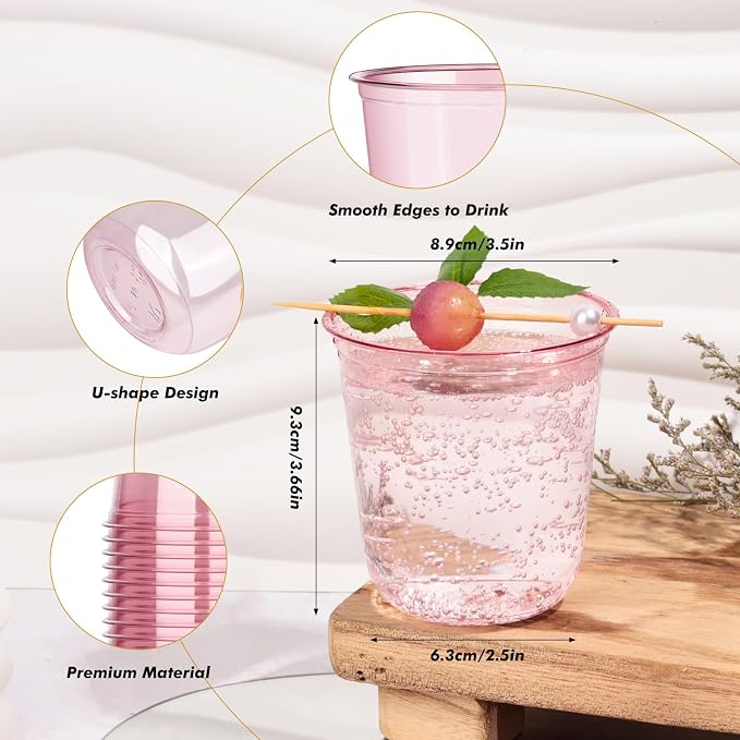KesaPlan 100Pcs 12oz Pink Plastic Party Cups, Disposable Wine Cocktail Cups | - Image 3