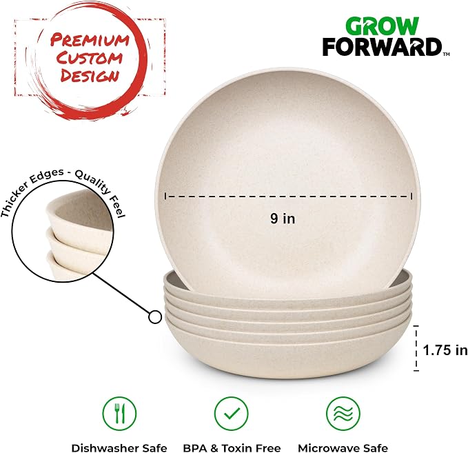 Grow Forward Premium Wheat Straw Pasta Bowls - 42oz Unbreakable Wide & Shallow - Image 3