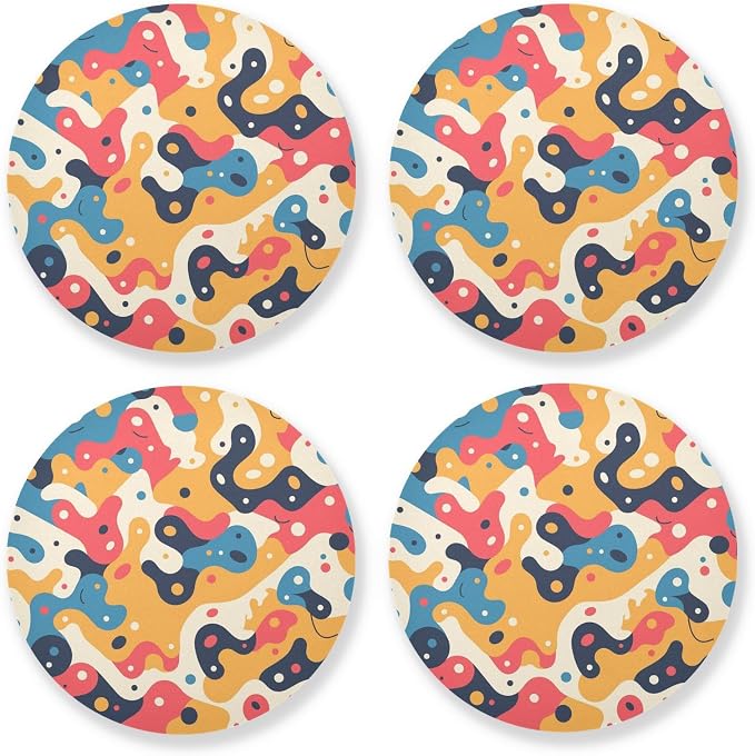 Hand Drawing Camouflage Wavy Aesthetic Drink Coasters Set of 4 Cork Placemats by KLL