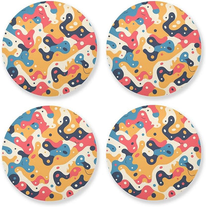 Hand Drawing Camouflage Wavy Aesthetic Drink Coasters Set of 4 Cork Placemats by KLL