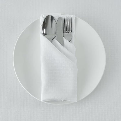 maxmill Cloth Napkins 20 x 20 Inch Weaved Texture Pattern Soft Comfortable and Luxury Serviette for Restaurant Family Dinners Weddings Parties and Banquets Set of 4 Pieces, White