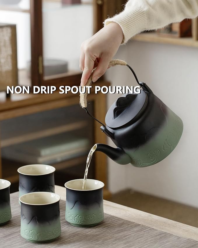 ZENS Japanese Teapot Set with 4 Cups, 33.8oz Loose Leaf Clay Teapot | Embossed - Image 4