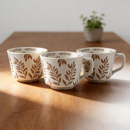 4 Pack 12oz Embossed Leaf Ceramic Coffee Mugs, Vintage Speckled Stoneware Tea - Image 6