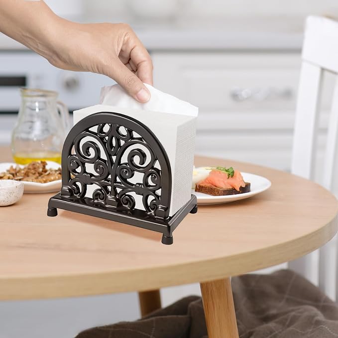 JOGREFUL Cast Iron Napkin Holder, Kitchen Organizer Scrollwork Latte Gold | - Image 6