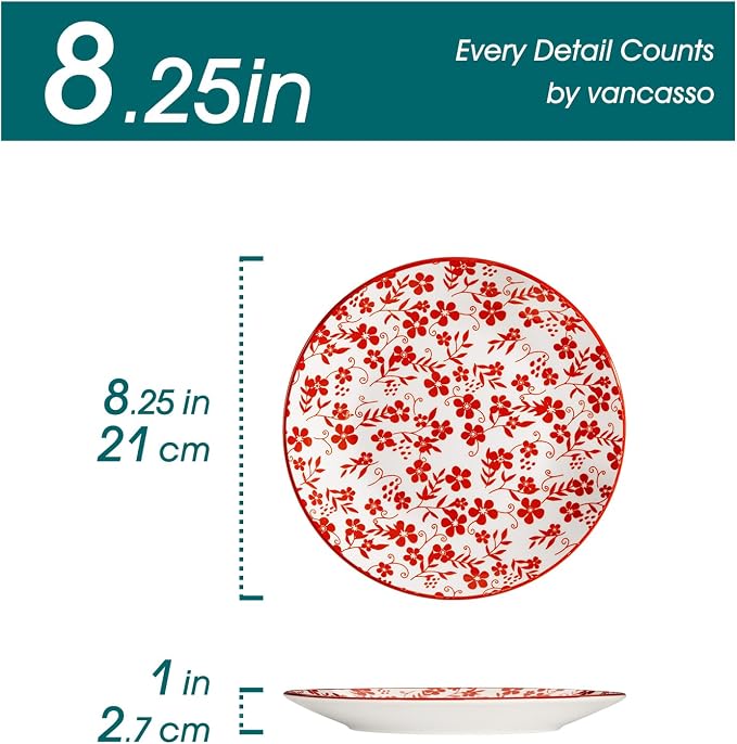 vancasso 8.25" Vintage Ceramic Salad Plates Set of 6, Muted | Microwave - Image 2