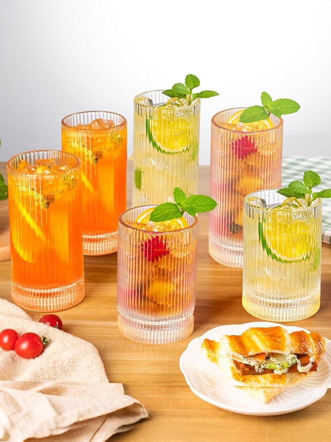 Ribbed Glassware Vintage Drinking Glasses 12Pcs - Image 3