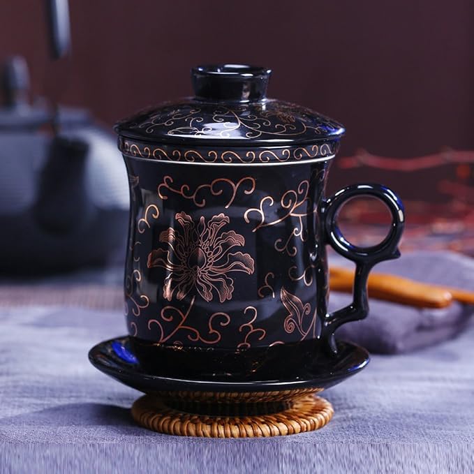 Porcelain Tea Cup with Infuser Lid and Saucer Sets - Image 7