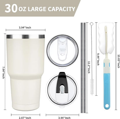 30 oz Tumbler with Lids and Straws, Stainless Steel Insulated Coffee Tumbler - Image 2