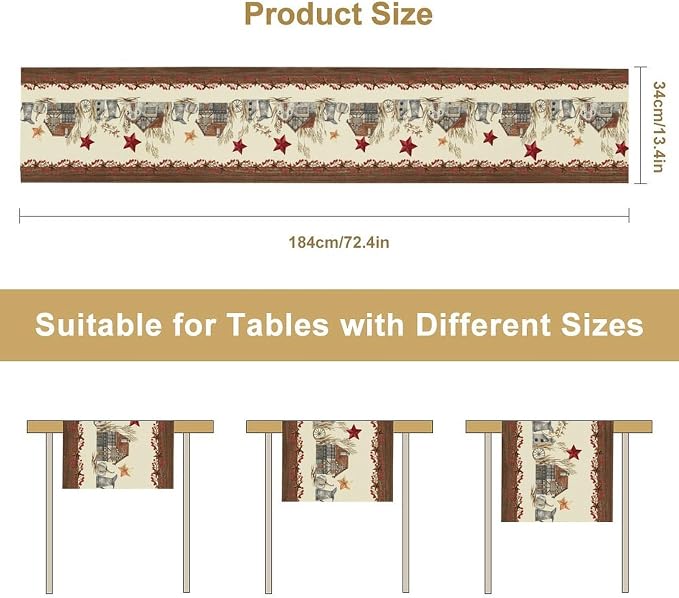 Farmhouse Texas Table Runner, Rustic Western Barn Texas Star Berries Brown - Image 5