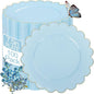 LIYH 100 Pcs Blue Plastic Plates - 7.5 Inch Scalloped Edges Disposable Dessert/Salad Plate- Blue with Gold Rim Premium Hard Appetizer Cake Plastic Plates for Party,Weddings,Bridal Shower