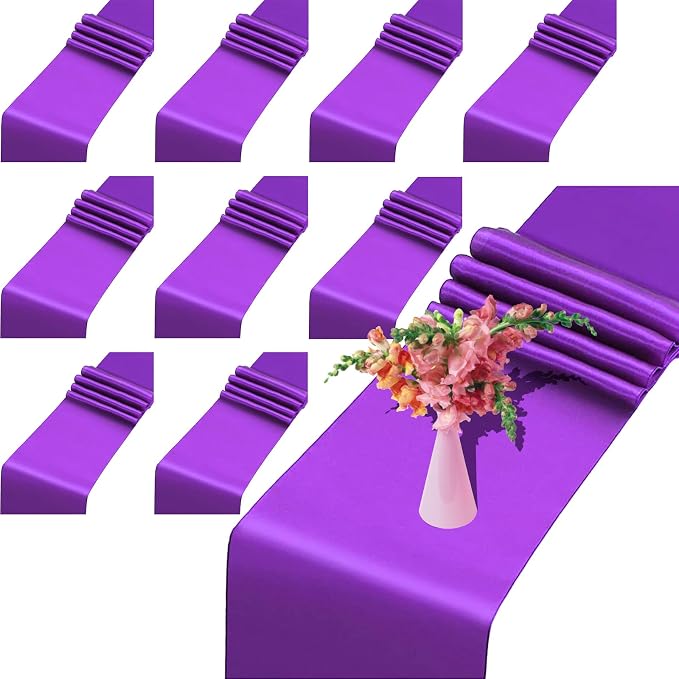 10 Pack Satin Table Runner Purple Satin Bright and Smooth Silk Table Runner | by HTONTB