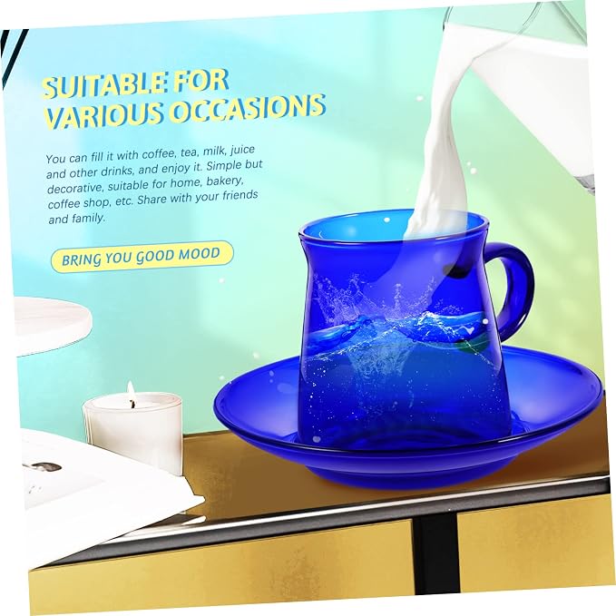 Mikinona Chic Heat-resistant Glass Tea Cup and Saucer Set Retro Colorful Design - Image 9