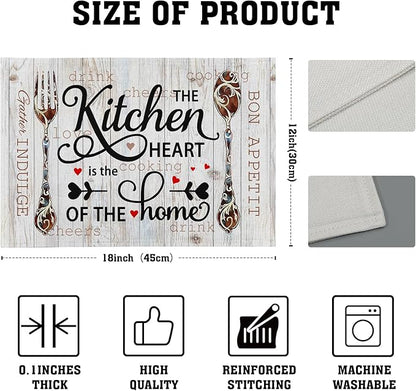 Giwawa The Kitchen is The Heart of The Home Placemats Set of 4, 12x18 Inch Farmhouse Vintage Style Cooking Sets Linen Table Place Mats Non-Slip Heat Resistance for Kitchen Dining Party Decor