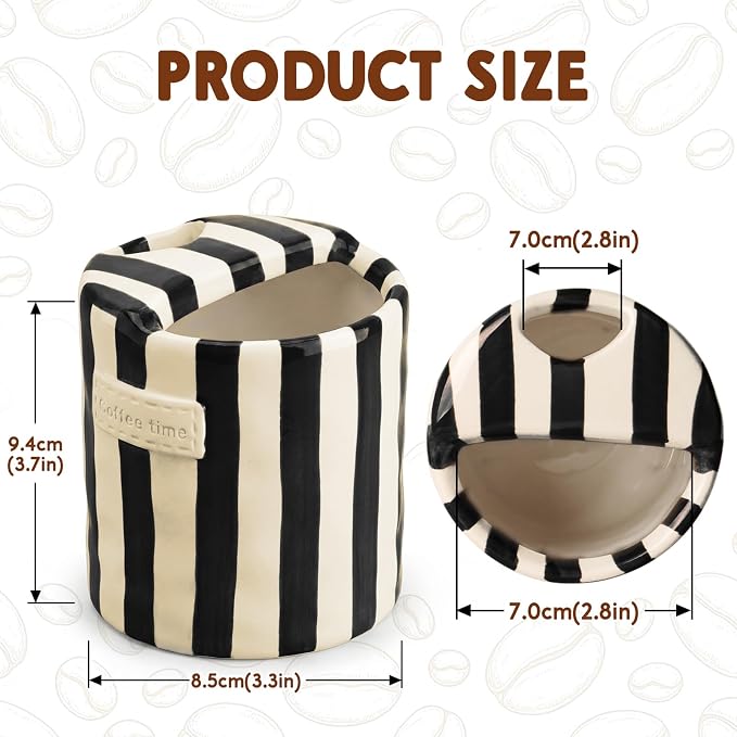 10oz Ceramic Coffee Mug with Sip Hole, Striped Espresso Cups - Image 4