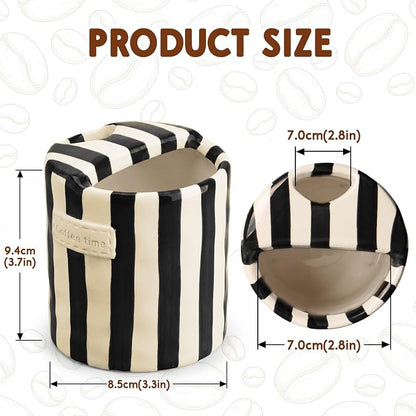 10oz Ceramic Coffee Mug with Sip Hole, Striped Espresso Cups - Image 4