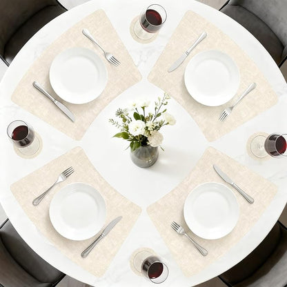 Round Table Placemats Set of 4, Wedge Shaped Faux Leather Table Mats, Heat Resistant Wipeable Washable Place Mats for Dining Table Dinner Kitchen Indoor Outdoor