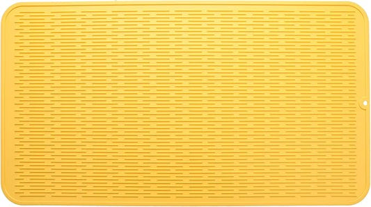 Silicone Dish Drying Mat for Multiple Usage,Easy clean,Eco-friendly,Heat-resistant Silicone Mat for Kitchen Counter or Sink,Refrigerator or Drawer Liner Yellow 4XL 32 inches x 18 inches
