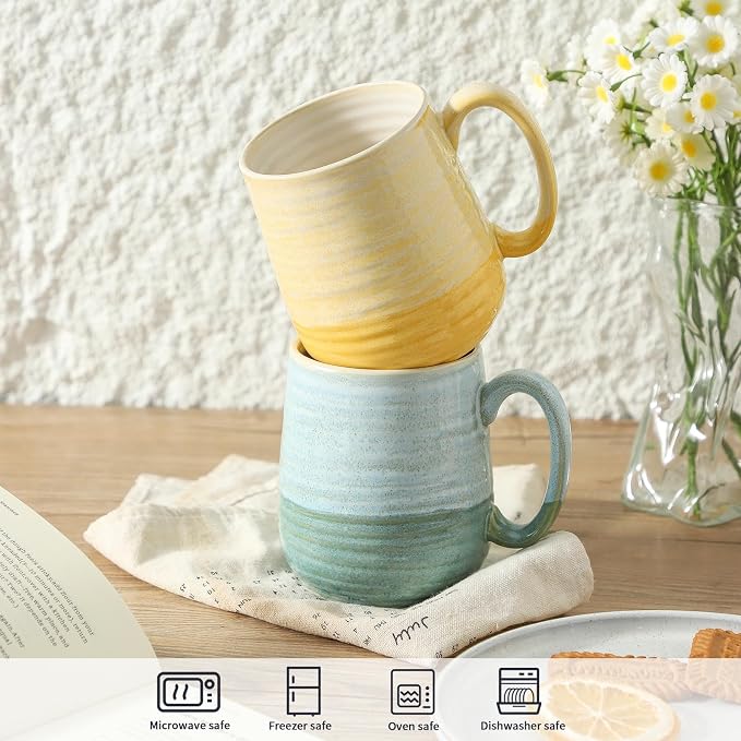 HASENSE Porcelain Coffee Mugs Set of 4, 12 Oz Two-Tone Reactive Glaze Coffee - Image 5