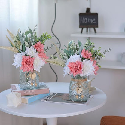 Faux Flowers with Vase,Artificial Silk Flowers in Vase, Fake Plant Eucalyptus and Willow,Flower Arrangement for Home Farmhouse Dining Table Centerpiece Decorations Coffee Table Decor (Dusty Pink)