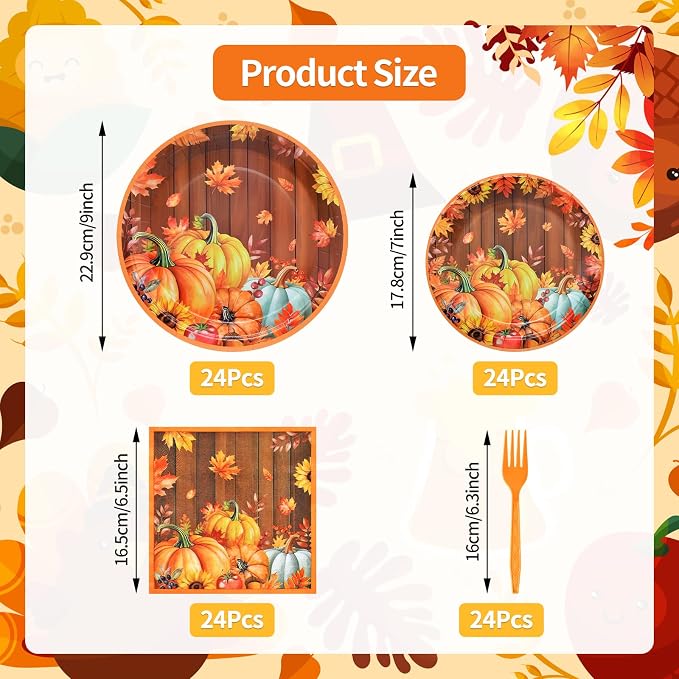 96 Pieces Thanksgiving Pumpkin Tableware Set Party Supplies - Image 2
